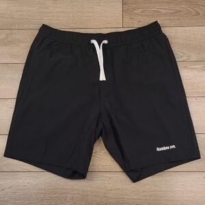 BAMBOO AVE Solid Black‎ White Logo Sz M Mens Athletic Performance Workout Shorts
